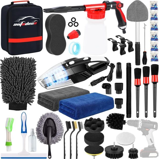 Alt view image 8 of 14 - 40Pcs Car Wash Kit with Foam Gun, Complete Car Detailing Brush Kit | Complete Interior & Exterior Car Detailing Set, Car Vacuum, Drill Brush, Soft Towels & Wheel Brush Kit for Car Cleaning