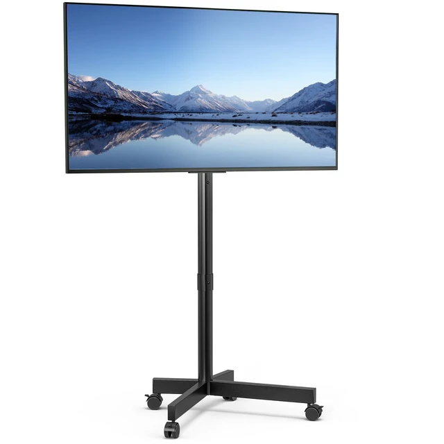 Alt view image 8 of 14 - Mobile TV Cart for 13-55 inch TVs Holds up to 77 lbs | Floor TV Stand, -10°/+15° Tilt Mount, Rolling TV Cart, Height Adjustable Portable TV Stand, Max VESA 400x400mm, Black
