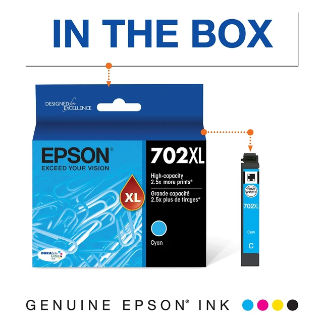Alt view image 7 of 10 - T702 DURABrite Ultra -Ink High Capacity Cyan -Cartridge (T702XL220-S) for Select Workforce Pro Printers (Pack of 2)