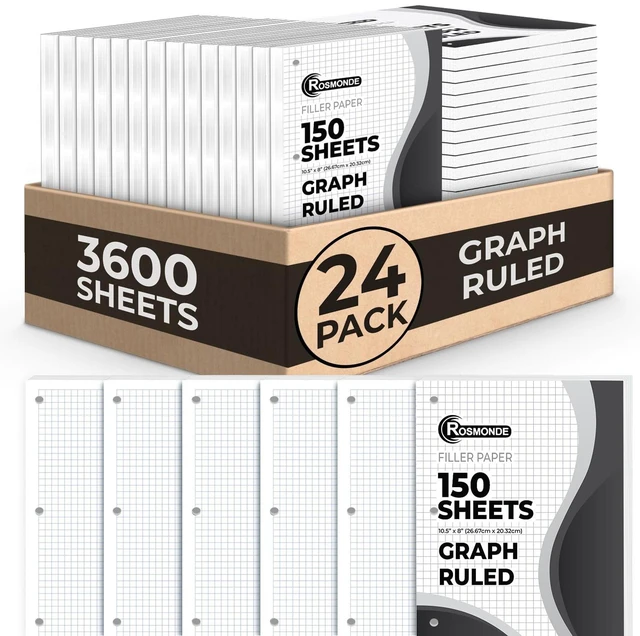 Alt view image 8 of 14 - 24 Pack Graph Paper Bulk, 3600 Sheets, Bulk Quad Loose Leaf Paper Loose Leaf Paper, 8" x 10.5", 3 Hole Punched, Bulk Paper, Graphing Paper, Bulk Quad Ruled Paper, Back to School Supplies
