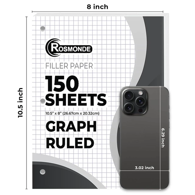 Alt view image 10 of 14 - 24 Pack Graph Paper Bulk, 3600 Sheets, Bulk Quad Loose Leaf Paper Loose Leaf Paper, 8" x 10.5", 3 Hole Punched, Bulk Paper, Graphing Paper, Bulk Quad Ruled Paper, Back to School Supplies