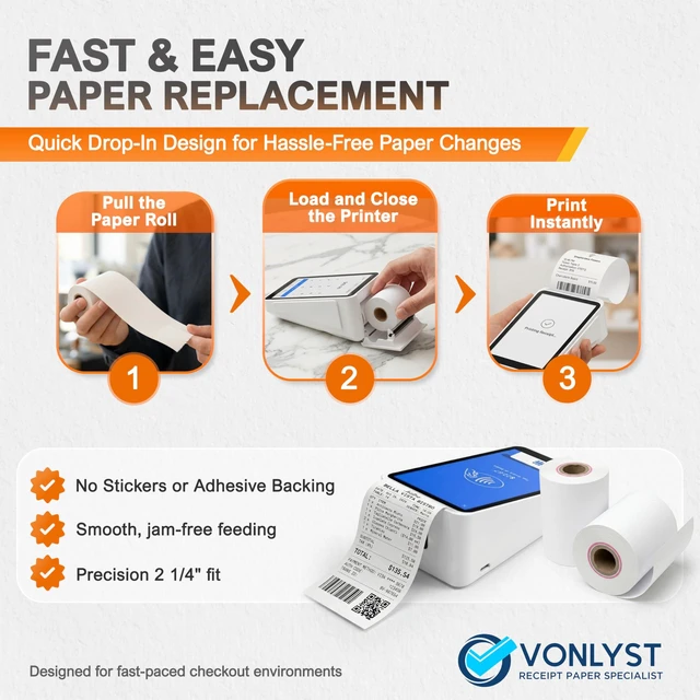 Alt view image 14 of 14 - Square Terminal Paper Rolls 2 1/4" x 55' BPA Free Thermal Receipt Paper for Square Credit Card Machine POS Printer, 50 Pack