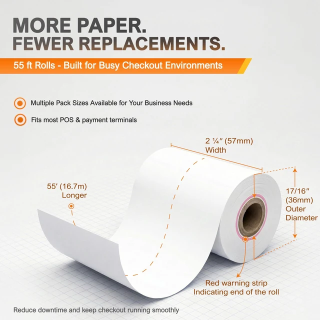 Alt view image 12 of 14 - Square Terminal Paper Rolls 2 1/4" x 55' BPA Free Thermal Receipt Paper for Square Credit Card Machine POS Printer, 50 Pack