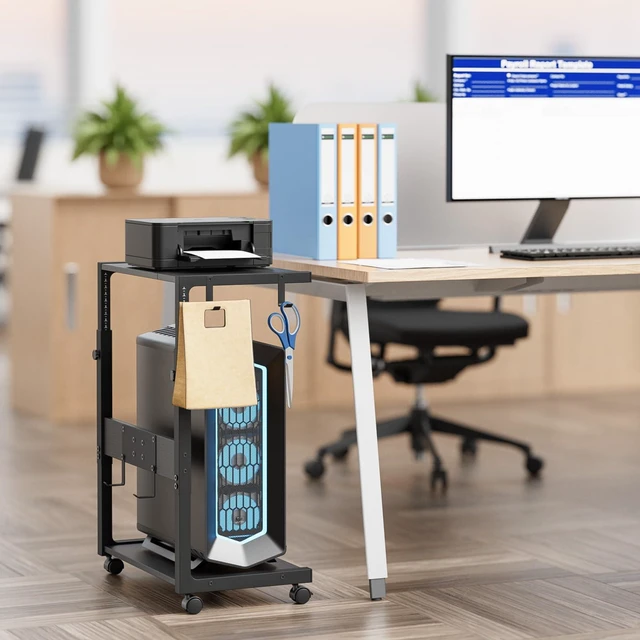 Alt view image 8 of 12 - Computer Tower Stand - 23.03"-28.3" Height Adjustable | Mobile Rolling PC CPU Holder Cart with Charging Station for Office Home Gaming Classroom