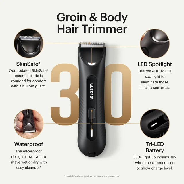 Alt view image 9 of 14 - ® The Lawn Mower® 3.0 Plus Groin & Body Hair Trimmer | Updated SkinSafe® Trimmer Blade, Waterproof Wet/Dry Groomer, USB-C Rechargeable, Mens Wireless Ball Shaver, Tuxedo Black