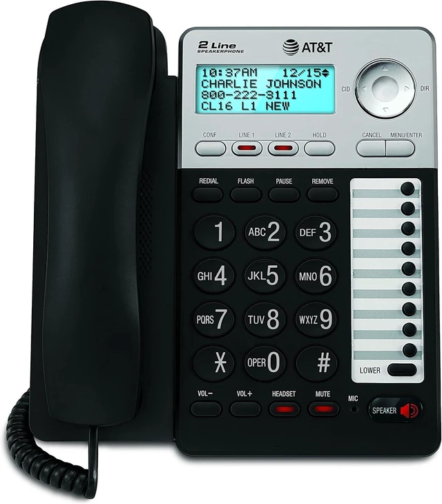 Alt view image 6 of 6 - AT&T ML17929 2-Line Corded Speakerphone with Caller ID/Call Waiting, Black - Built-in Speakerphone, 3-Way Conferencing, Headset Compatible