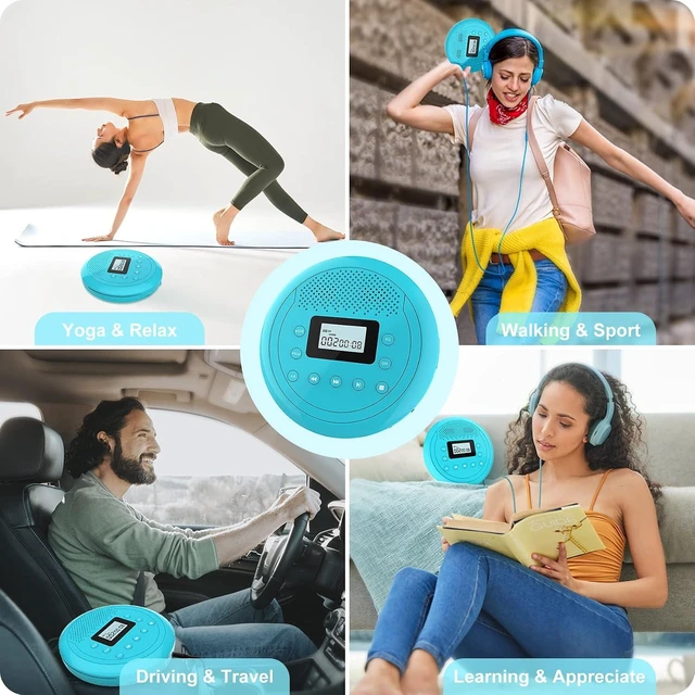 Alt view image 14 of 14 - CD Player Portable | Speaker Built-in Rechargeable CD Player for Car and Home, Anti-Skip Player with Headphones(Cyan-Blue)