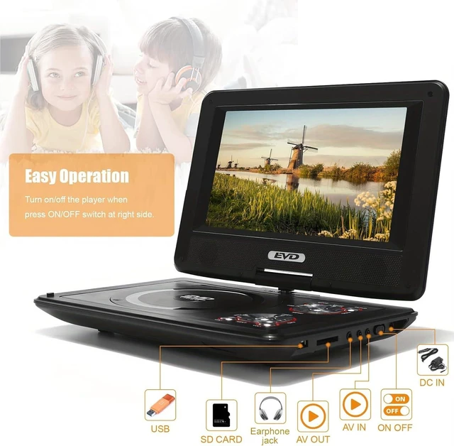 Alt view image 9 of 12 - 11.5" Portable DVD Player with 9.5" Swivel Screen, 5-Hours Rechargeable Battery,Car DVD Player,Support CD/DVD/SD Card/USB,Regions Free,Dual Speakers, Black