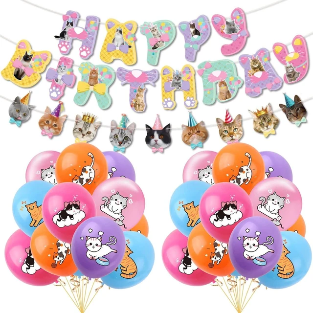 Alt view image 9 of 14 - Cat Birthday Party Decoration Set, Cute Cat Party Supplies for Kids Who Love Meowing Cats, Cat-Themed Party Gift Decoration Set