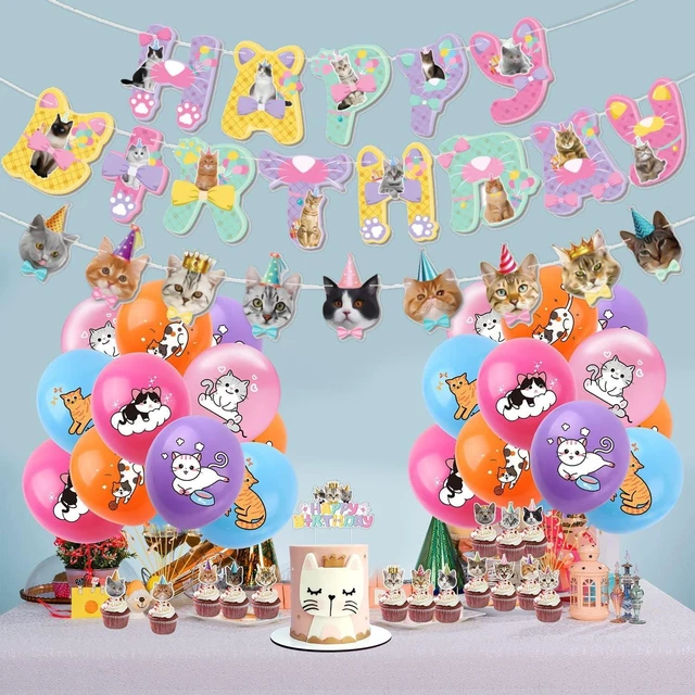 Alt view image 10 of 14 - Cat Birthday Party Decoration Set, Cute Cat Party Supplies for Kids Who Love Meowing Cats, Cat-Themed Party Gift Decoration Set