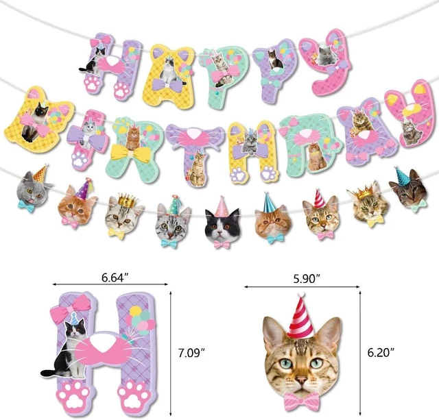 Alt view image 12 of 14 - Cat Birthday Party Decoration Set, Cute Cat Party Supplies for Kids Who Love Meowing Cats, Cat-Themed Party Gift Decoration Set