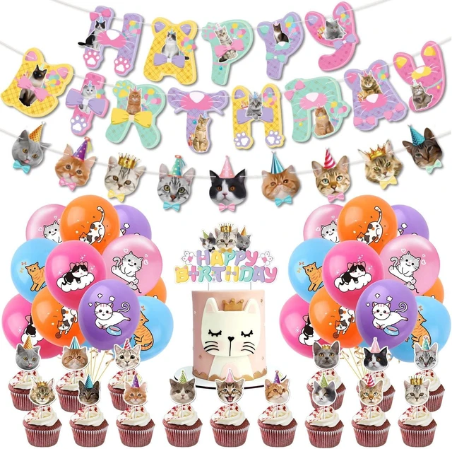 Alt view image 8 of 14 - Cat Birthday Party Decoration Set, Cute Cat Party Supplies for Kids Who Love Meowing Cats, Cat-Themed Party Gift Decoration Set