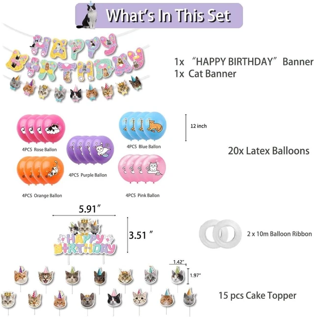 Alt view image 13 of 14 - Cat Birthday Party Decoration Set, Cute Cat Party Supplies for Kids Who Love Meowing Cats, Cat-Themed Party Gift Decoration Set