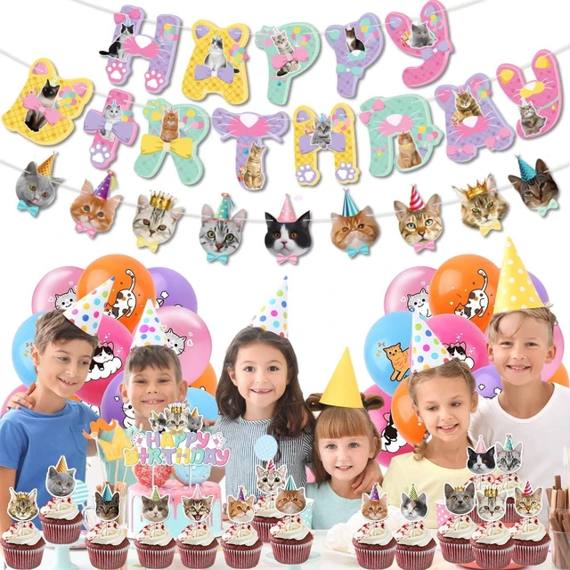 Alt view image 11 of 14 - Cat Birthday Party Decoration Set, Cute Cat Party Supplies for Kids Who Love Meowing Cats, Cat-Themed Party Gift Decoration Set