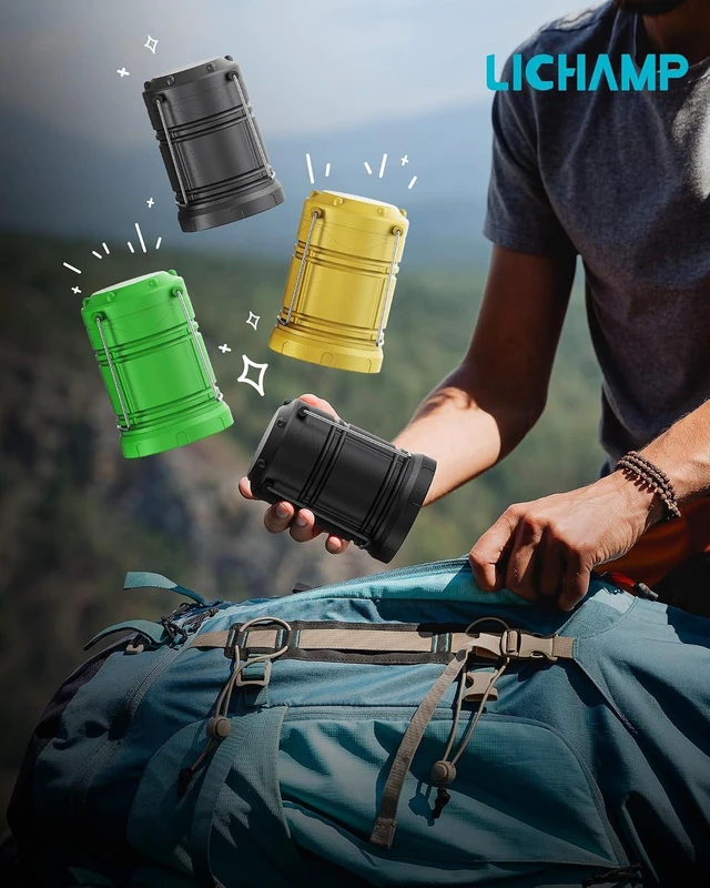 Alt view image 14 of 14 - Lichamp 4 Pack LED Camping Lanterns, Battery Powered Camping Lights LED Collapsible Flashlight Portable Emergency Supplies Kit, A4YL