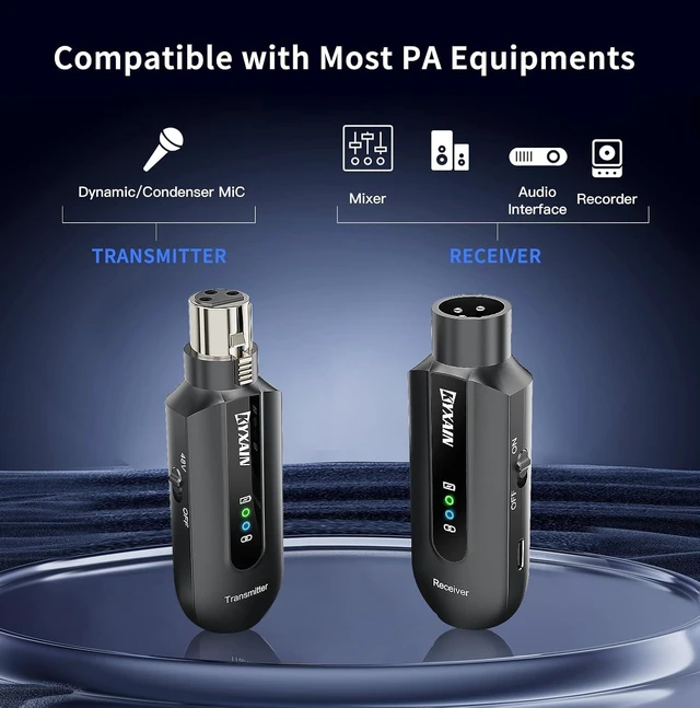 Alt view image 13 of 14 - Wireless Microphone Transmitter Receiver 2.4GHz, Wireless Microphone Adapter Rechargeable XLR Transmitter Receiver for Mixer PA Speaker DSLR Camera, 48V Phantom Power for Condenser Mic