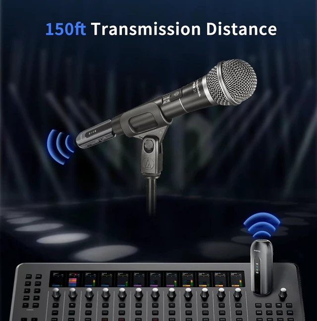 Alt view image 11 of 14 - Wireless Microphone Transmitter Receiver 2.4GHz, Wireless Microphone Adapter Rechargeable XLR Transmitter Receiver for Mixer PA Speaker DSLR Camera, 48V Phantom Power for Condenser Mic
