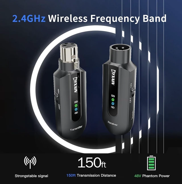 Alt view image 14 of 14 - Wireless Microphone Transmitter Receiver 2.4GHz, Wireless Microphone Adapter Rechargeable XLR Transmitter Receiver for Mixer PA Speaker DSLR Camera, 48V Phantom Power for Condenser Mic