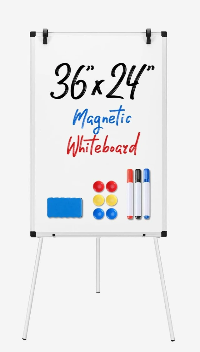 Alt view image 8 of 14 - 36" x 24" Magnetic White Board with Stand, Standing Dry Erase Board, Whiteboard with 1 Dry Eraser & 2 Multicolor Markers & 4 Magnetic Pins, Aluminium Frame for Home, School, Office, White