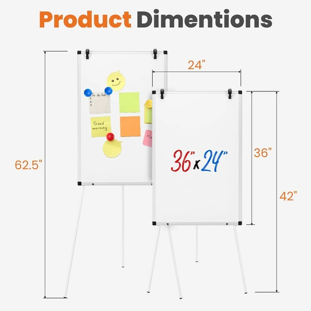 Alt view image 9 of 14 - 36" x 24" Magnetic White Board with Stand, Standing Dry Erase Board, Whiteboard with 1 Dry Eraser & 2 Multicolor Markers & 4 Magnetic Pins, Aluminium Frame for Home, School, Office, White