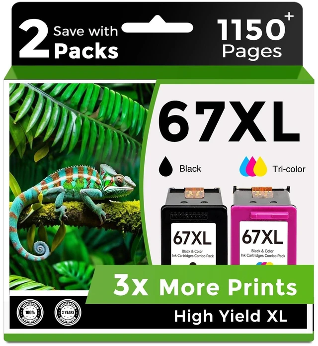 Alt view image 7 of 12 - 67XL Ink Cartridges Black/Color Combo Pack Replacement for HP 67 Ink XL For 2827e hp67xl hp67 2700 2700e 2752 2742e 2755 2755e 4100 4100e 2855 4227e 4155 6000 6055e 6400 6458 6455e Printer 2 Pack