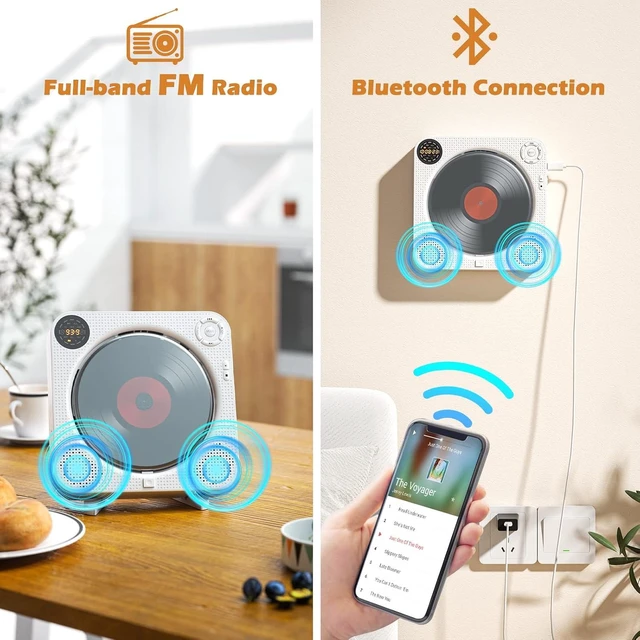 Alt view image 10 of 14 - Desobry Portable Bluetooth CD Player with Speakers Wall CD Player for Home with Remote Control FM Radio Digital Screen Headphone Jack Support AUX