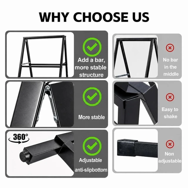 Alt view image 10 of 14 - 2 Pack Heavy Duty A-Frame Sidewalk Sign 24 x 36 Inch, Portable Double-Sided Sandwich Board Slide-in Folding Metal Signboard (Frame onlyNo white board)