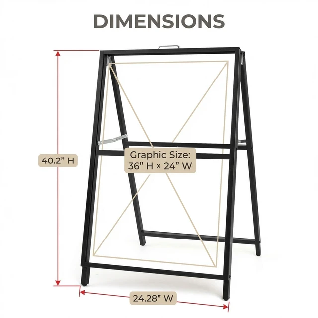 Alt view image 9 of 14 - 2 Pack Heavy Duty A-Frame Sidewalk Sign 24 x 36 Inch, Portable Double-Sided Sandwich Board Slide-in Folding Metal Signboard (Frame onlyNo white board)