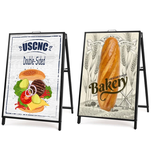 Alt view image 8 of 14 - 2 Pack Heavy Duty A-Frame Sidewalk Sign 24 x 36 Inch, Portable Double-Sided Sandwich Board Slide-in Folding Metal Signboard (Frame onlyNo white board)
