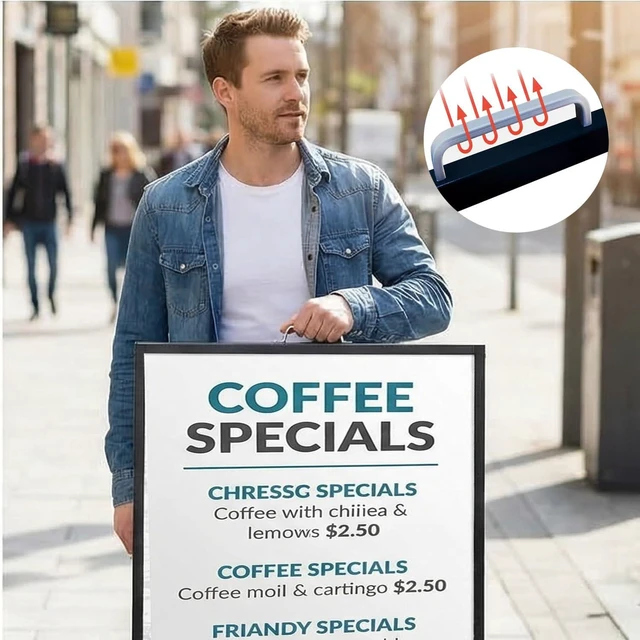 Alt view image 12 of 14 - 2 Pack Heavy Duty A-Frame Sidewalk Sign 24 x 36 Inch, Portable Double-Sided Sandwich Board Slide-in Folding Metal Signboard (Frame onlyNo white board)