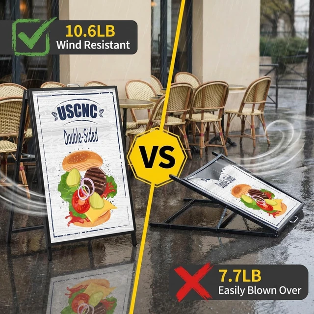 Alt view image 14 of 14 - 2 Pack Heavy Duty A-Frame Sidewalk Sign 24 x 36 Inch, Portable Double-Sided Sandwich Board Slide-in Folding Metal Signboard (Frame onlyNo white board)