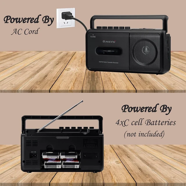 Alt view image 13 of 14 - G Keni Portable Cassette Tape Player Recorder, AM/FM Radio Cassette Player with Built in Speaker, Headphone Jack, AC or Battery Operated Tape Player, Black