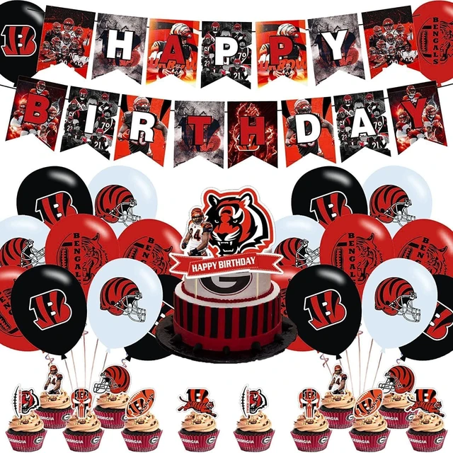 Alt view image 6 of 10 - Cincinnati Bengals Birthday Party Supplies Pack: Banner, Cake Topper, 12 Cupcake Toppers, 18 Balloons