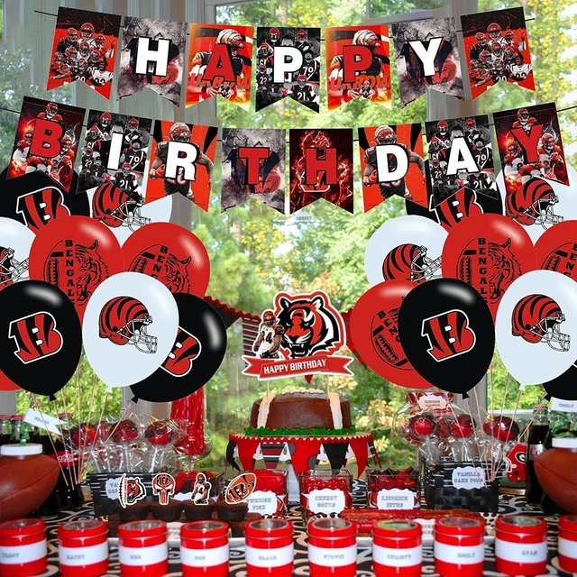 Alt view image 10 of 10 - Cincinnati Bengals Birthday Party Supplies Pack: Banner, Cake Topper, 12 Cupcake Toppers, 18 Balloons