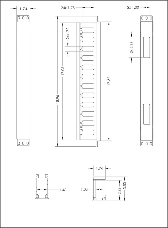 Alt view image 6 of 8 - 1U Horizontal Rack Mount Cable Management Unit with Panel Plastic 19" Rack Mount