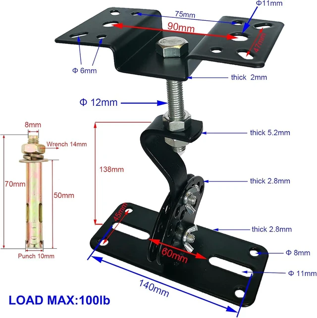 Alt view image 12 of 12 - Ceiling Speaker Mount,Swivel & Tilt, Speaker Ceiling Mount Bracket Compatible with Most 8" 10" 12" 15" Speakers,Hold up to 100lbs,SPS-506D (2 Packs Black)