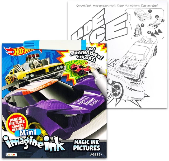 Alt view image 6 of 6 - Hot Wheels Imagine Ink Coloring Book Set for Kids - 12 Pack No-Mess Magic Inks Race Car Coloring Books with Rex-Man Stickers and Door Hanger (Hot Wheels Party Supplies Party Favors Bundle)