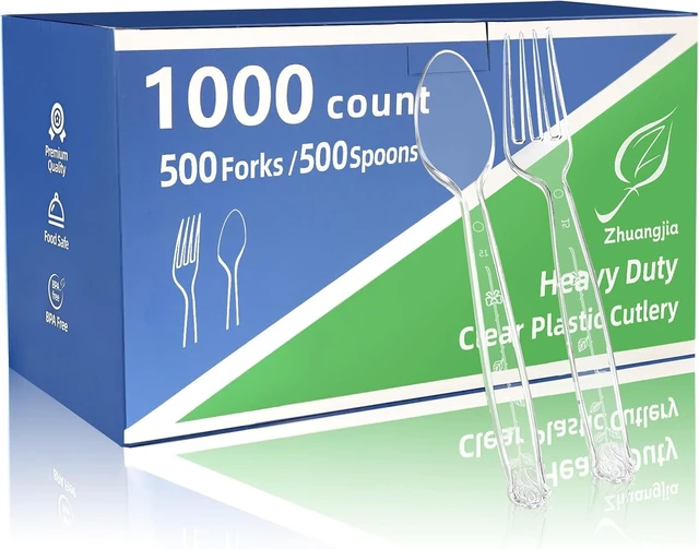 Alt view image 8 of 14 - 1000 Count Plastic Silverware Heavy Duty 500 Forks 500 Spoons | Shatterproof BPA-Free Disposable Cutlery Heat Resistant Disposable Plastic Utensils for Catering & Events, Party Supplies