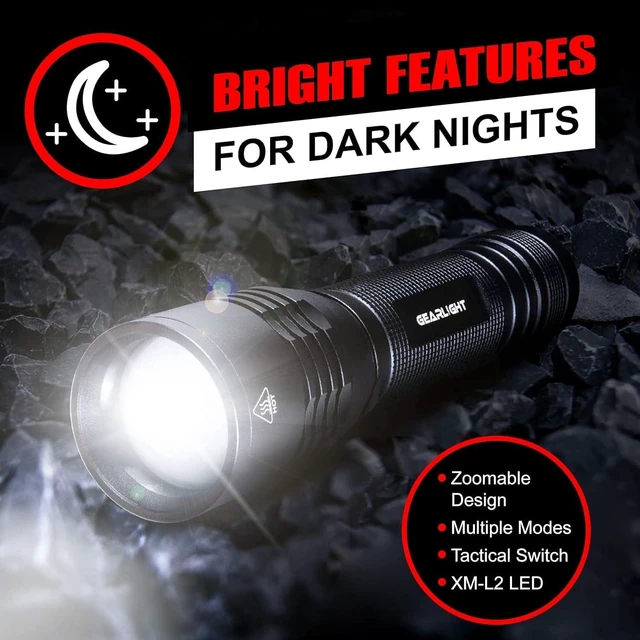 Alt view image 14 of 14 - LED Flashlight High Lumens, Tactical Flashlight Battery Powered (Batteries Not Included), Bright Handheld Flashlight for Camping, Hunting, Home, Security, Hiking, Walking at Night & Emergency Use