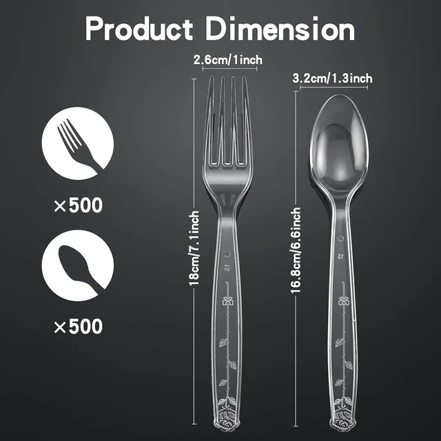 Alt view image 10 of 14 - 1000 Count Plastic Silverware Heavy Duty 500 Forks 500 Spoons | Shatterproof BPA-Free Disposable Cutlery Heat Resistant Disposable Plastic Utensils for Catering & Events, Party Supplies