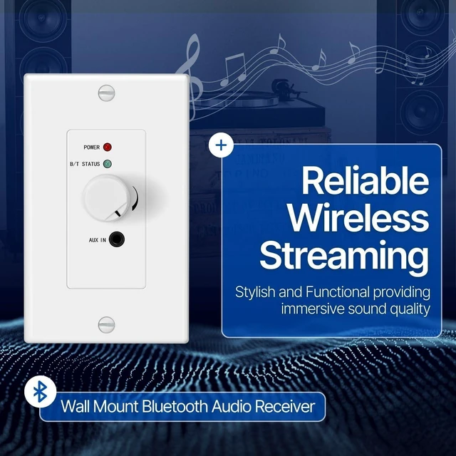 Alt view image 9 of 14 - TNP in Wall Bluetooth Receiver Amplifier - Bluetooth Wall Plate Receiver with 120W BT 5.0 aptX Stereo Amplifier, Volume Control and 3.5mm AUX Input for 4-Speaker Systems