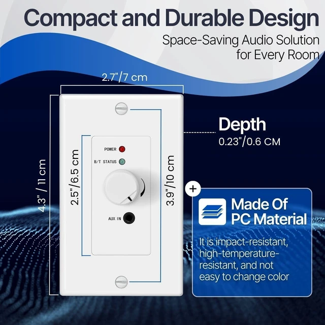 Alt view image 13 of 14 - TNP in Wall Bluetooth Receiver Amplifier - Bluetooth Wall Plate Receiver with 120W BT 5.0 aptX Stereo Amplifier, Volume Control and 3.5mm AUX Input for 4-Speaker Systems