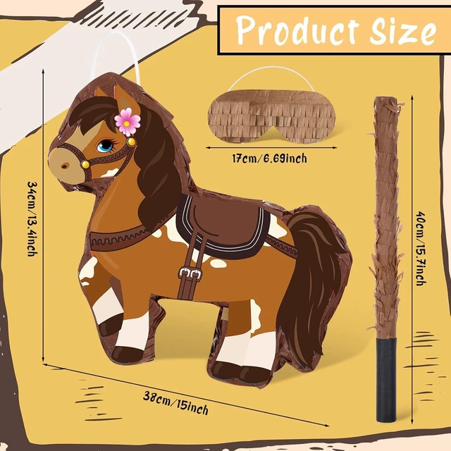 Alt view image 9 of 14 - Horse Piñata Brown Horse Birthday Party Decorations Cowgirl Piñata with Bat Stick Blindfold Mask Western Party Game Supplies for Cowgirl Birthday Baby Shower Decoration, 15 x 13.4 x 3.2 Inch