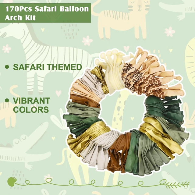 Alt view image 10 of 14 - 170Pcs Jungle Safari Balloons Arch Garland Kit, Sage Green Brown Animal Print Balloons Palm Leaves Wild One Safari Baby Shower Decorations for Boys Tropical Woodland Birthday Party Supplies