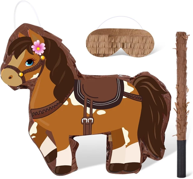 Alt view image 8 of 14 - Horse Piñata Brown Horse Birthday Party Decorations Cowgirl Piñata with Bat Stick Blindfold Mask Western Party Game Supplies for Cowgirl Birthday Baby Shower Decoration, 15 x 13.4 x 3.2 Inch