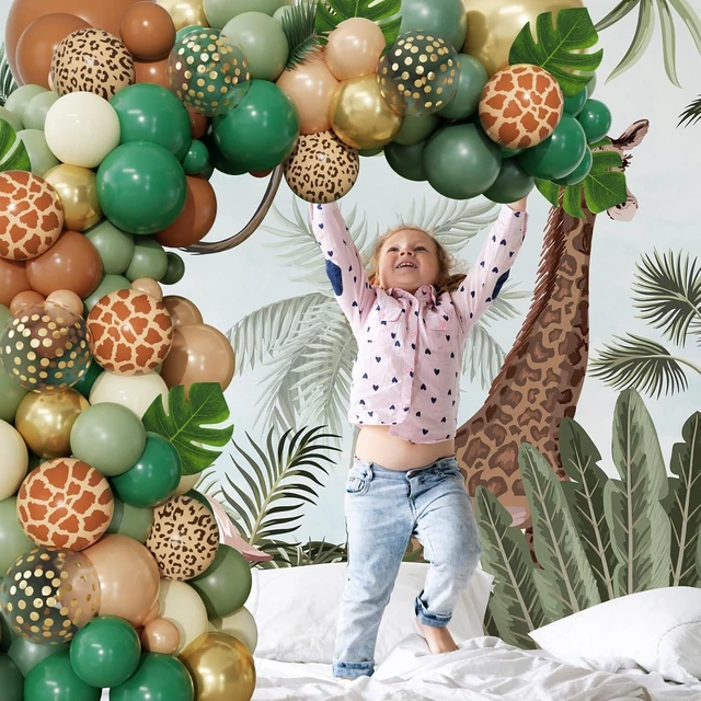 Alt view image 12 of 14 - 170Pcs Jungle Safari Balloons Arch Garland Kit, Sage Green Brown Animal Print Balloons Palm Leaves Wild One Safari Baby Shower Decorations for Boys Tropical Woodland Birthday Party Supplies