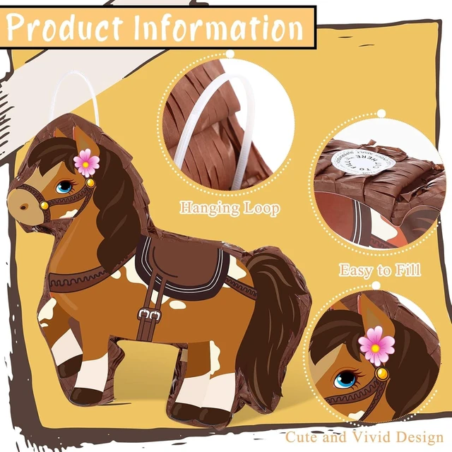 Alt view image 10 of 14 - Horse Piñata Brown Horse Birthday Party Decorations Cowgirl Piñata with Bat Stick Blindfold Mask Western Party Game Supplies for Cowgirl Birthday Baby Shower Decoration, 15 x 13.4 x 3.2 Inch