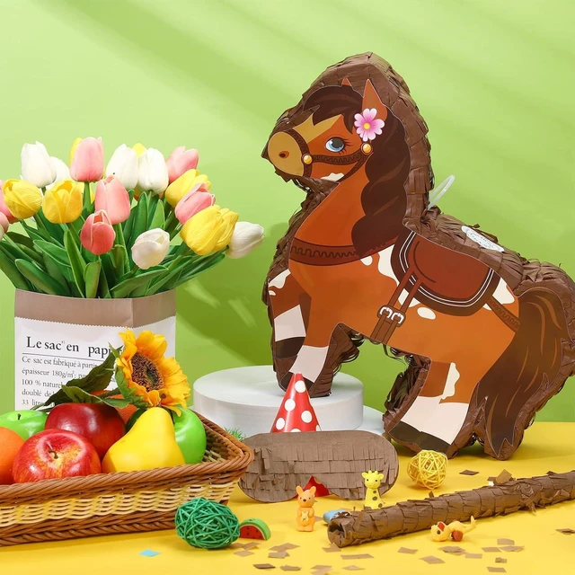Alt view image 11 of 14 - Horse Piñata Brown Horse Birthday Party Decorations Cowgirl Piñata with Bat Stick Blindfold Mask Western Party Game Supplies for Cowgirl Birthday Baby Shower Decoration, 15 x 13.4 x 3.2 Inch