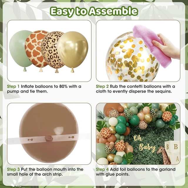 Alt view image 11 of 14 - 170Pcs Jungle Safari Balloons Arch Garland Kit, Sage Green Brown Animal Print Balloons Palm Leaves Wild One Safari Baby Shower Decorations for Boys Tropical Woodland Birthday Party Supplies
