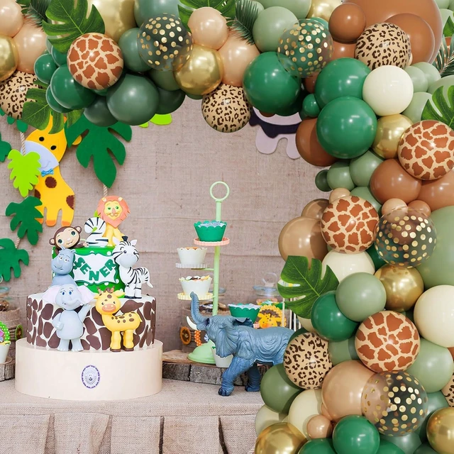 Alt view image 14 of 14 - 170Pcs Jungle Safari Balloons Arch Garland Kit, Sage Green Brown Animal Print Balloons Palm Leaves Wild One Safari Baby Shower Decorations for Boys Tropical Woodland Birthday Party Supplies